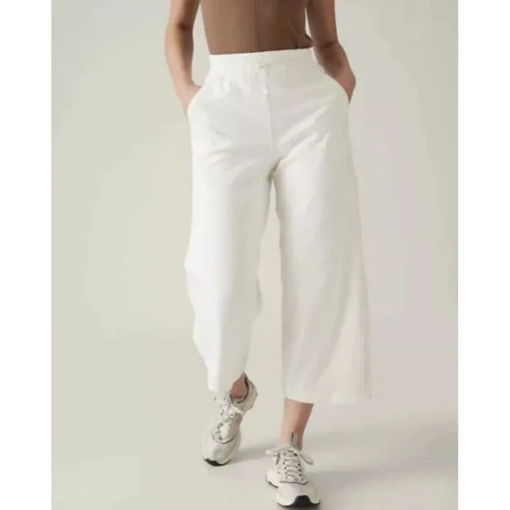 ATHLETA Triumph Hybrid Wide Leg Cropped Sweatpants Ivory Cream Womens XL - Picture 1 of 13